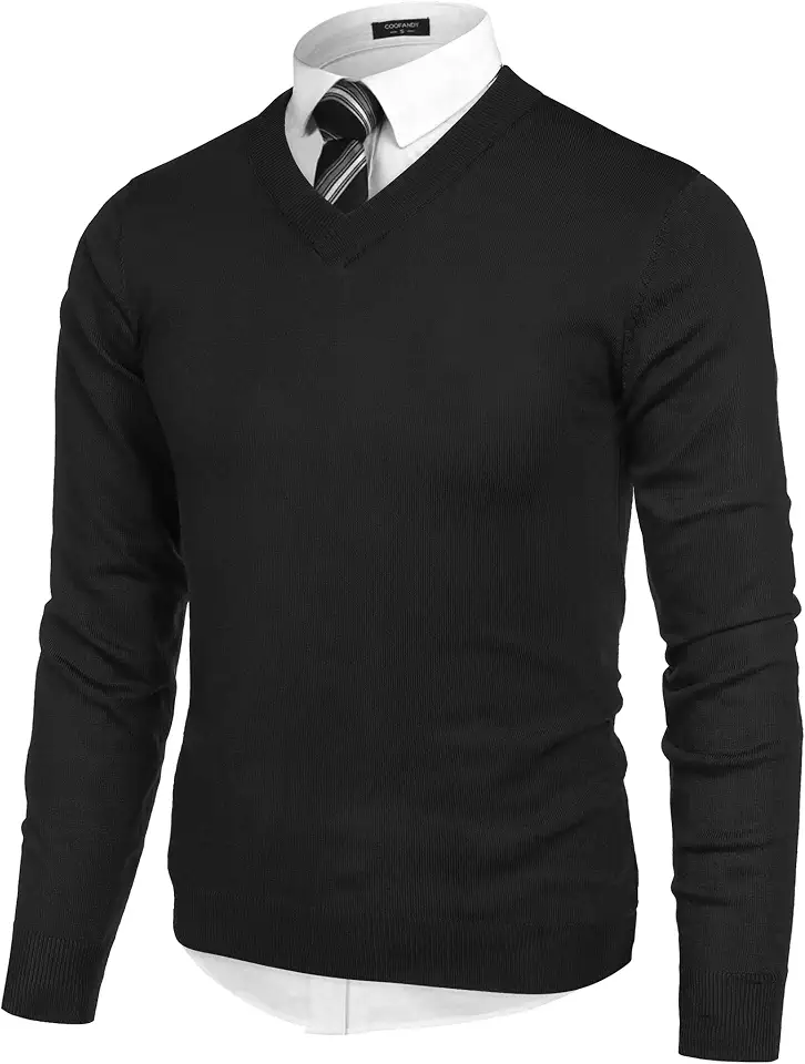 COOFANDY Mens V Neck Dress Sweater Knit Long Sleeve Pullover Sweaters