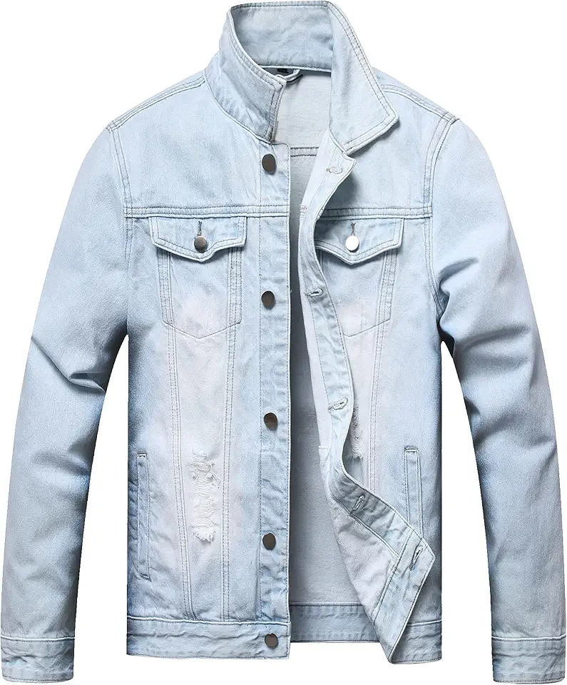 QIMYUM Jean Jacket For Men, Distressed Slim Denim Jacket