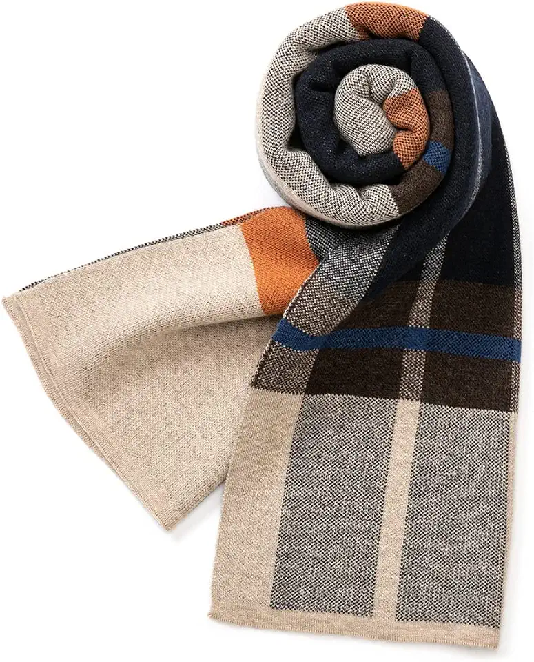 Men's Mustard Plaid Wool Scarf Fringe