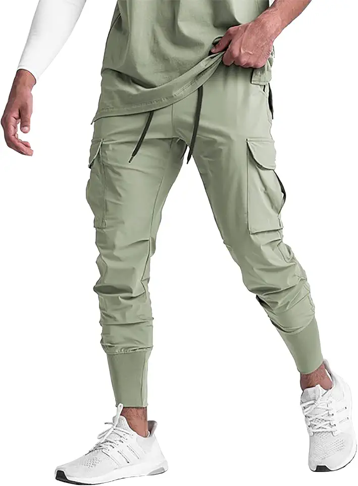 BOOMLEMON Mens Slim Cargo Jogger Pants Lightweight Workout Track Pants Athletic Gym Running Sweatpants with Pockets