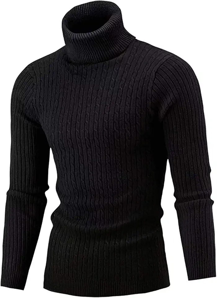 QZH.DUAO Mens Casual Slim Fit Turtleneck Sweaters Tops with Twist Patterned