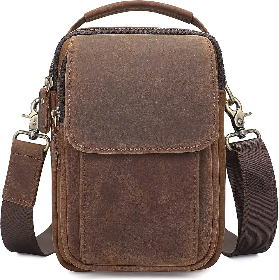Augus Genuine Leather Small Messenger Bag Purse for Men Crossbody