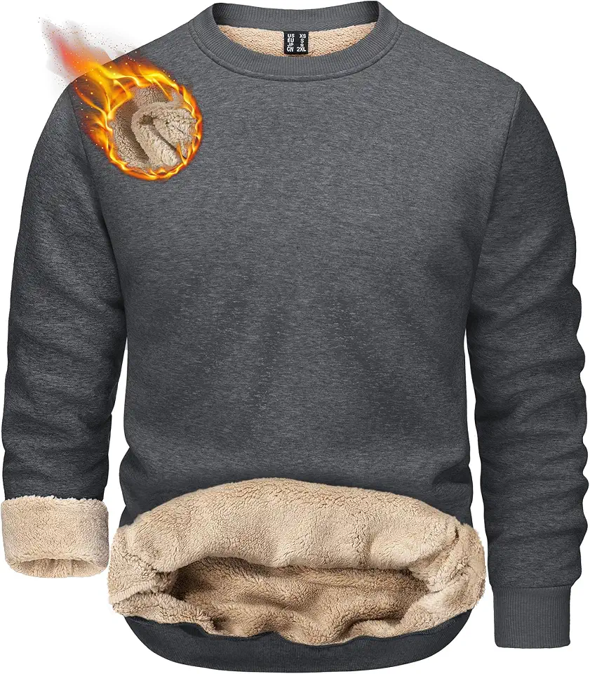 TACVASEN Men's Crewneck Sweatshirt Warm Sherpa Lined Thermal Sweatshirts Heavyweight Long Sleeve Winter Fleece Pullover Shirt