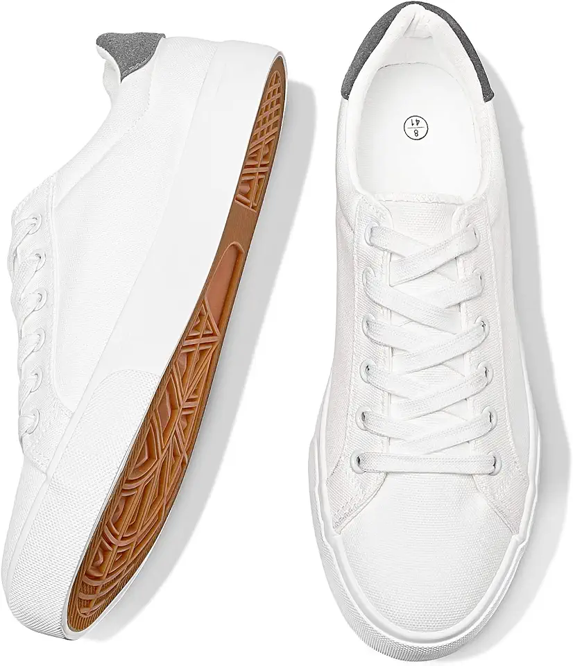 FRACORA Mens White Tennis Shoes Canvas Sneakers for Men