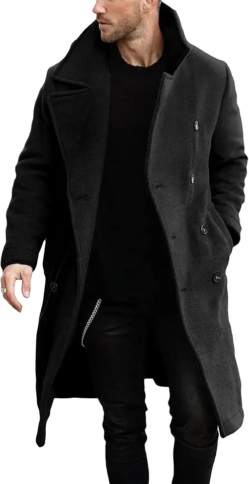 Makkrom Mens Double Breasted Trench Coat Business Casual Winter Overcoats