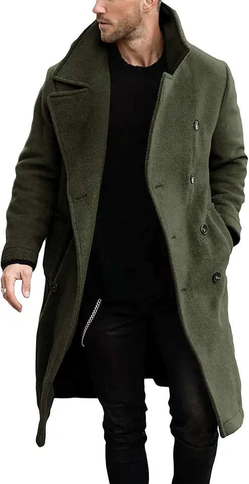 Makkrom Mens Double Breasted Trench Coat Business Casual Winter Overcoats