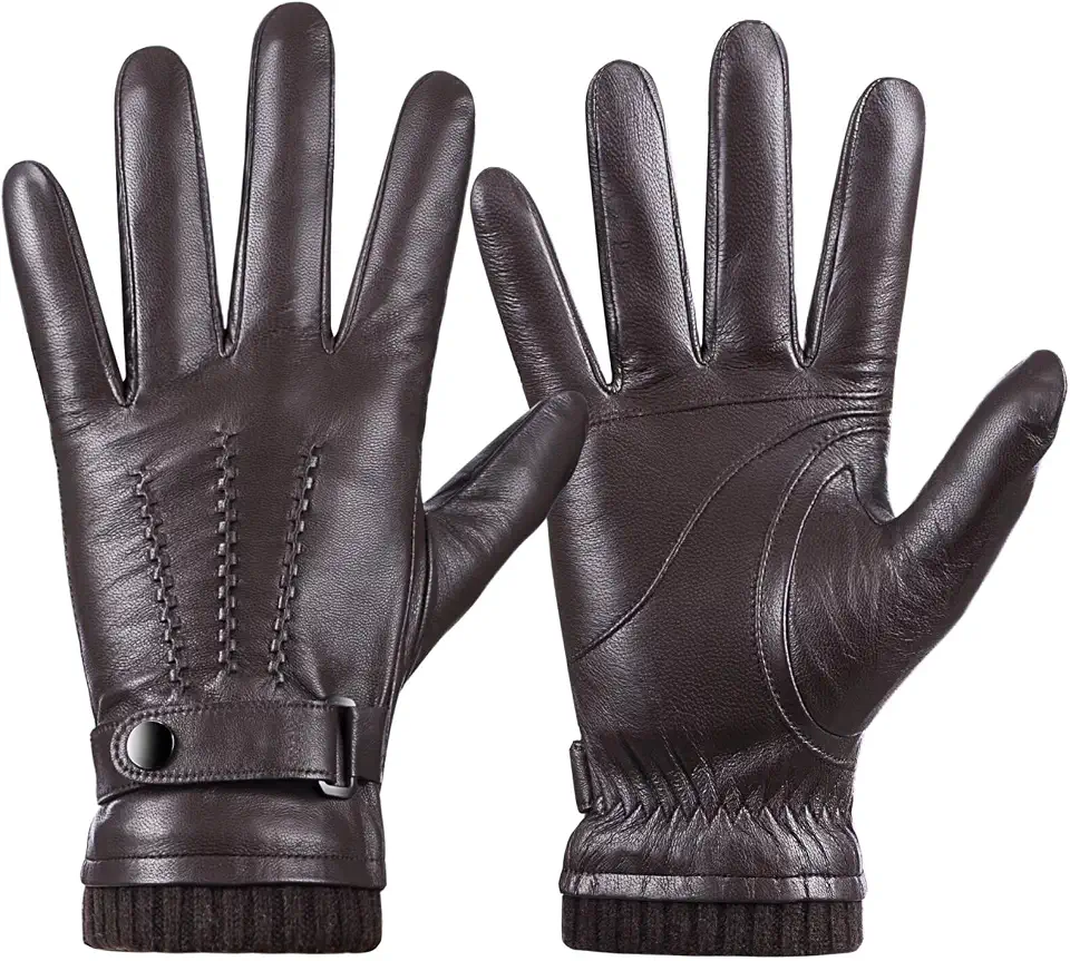 Winter Sheepskin Leather Gloves for Men, Warm Touchscreen Driving Handwear with Cashmere Lining for Outdoor Use