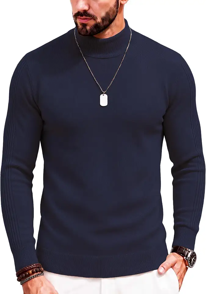 COOFANDY Mens Mock Turtleneck Slim Fit Pullover Sweater Casual Basic Knitted Thermal Sweaters