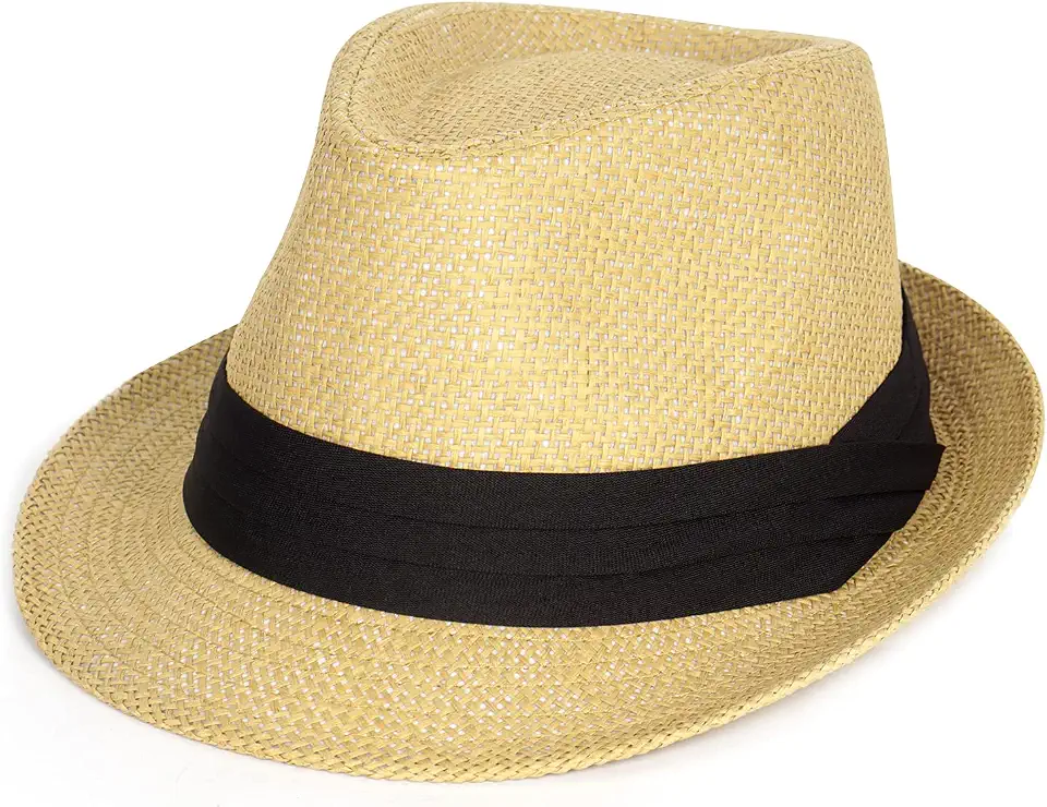 Summer Straw Fedora Hat Short Brim Panama Sun Hat Trilby Beach Hat for Men & Women