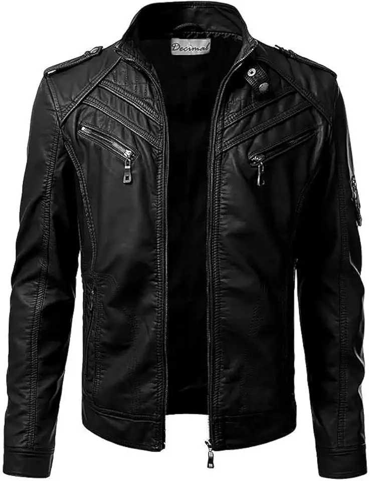 DECIMAL Men's Black Genuine Lambskin Leather Biker Jacket VINTAGE REAL MOTORCYCLE JACKETS FOR MEN