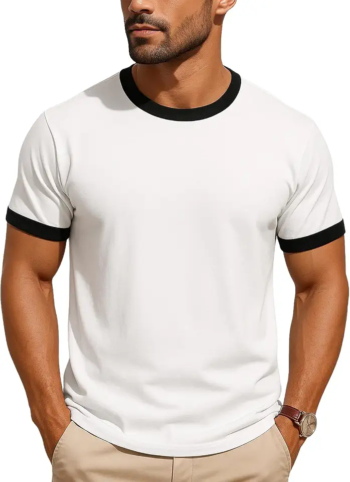 JustBlanks Men's Ringer Tee Shirt – 100% Cotton Short Sleeve Tshirt for Men