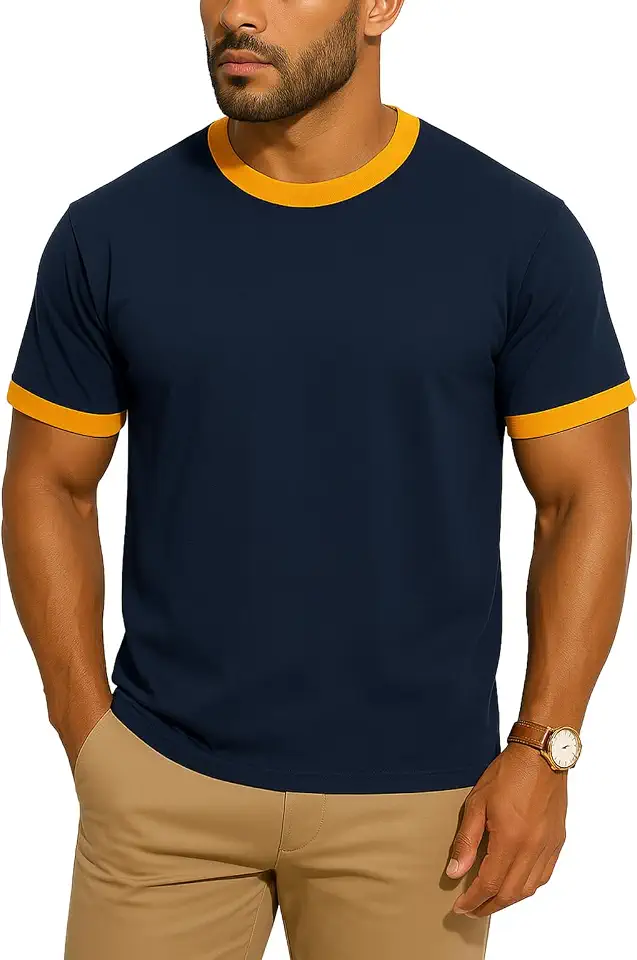 JustBlanks Men's Ringer Tee Shirt – 100% Cotton Short Sleeve Tshirt for Men