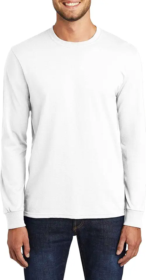 Men's White Long Sleeve Crewneck T Shirt