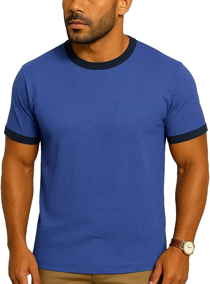 JustBlanks Men's Ringer Tee Shirt – 100% Cotton Short Sleeve Tshirt for Men