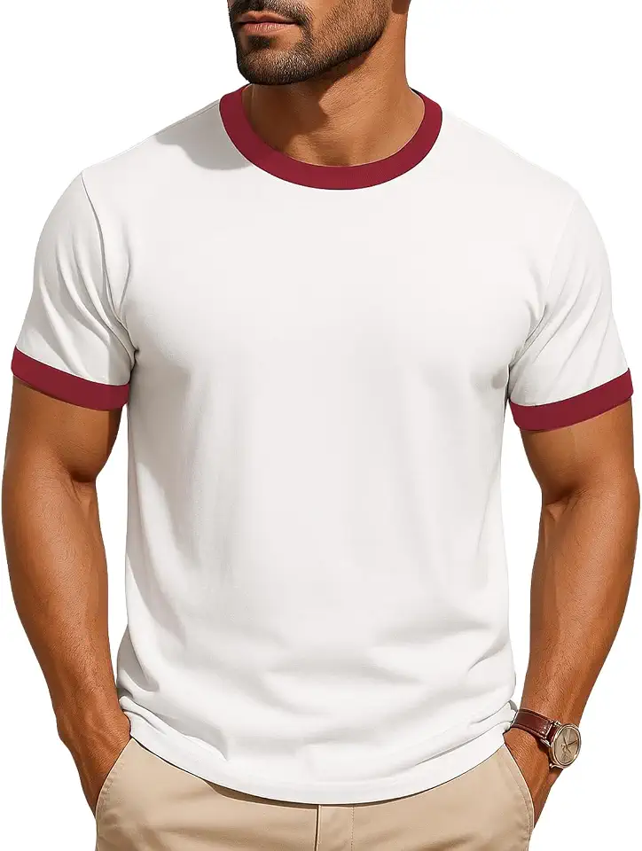 JustBlanks Men's Ringer Tee Shirt – 100% Cotton Short Sleeve Tshirt for Men