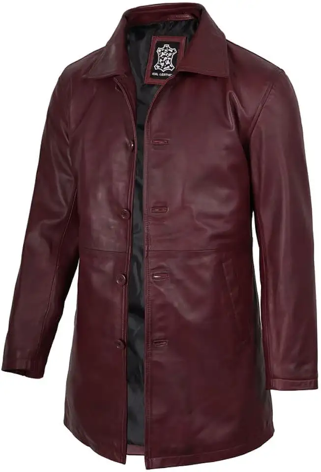 Real Lambskin Leather Car Coat Mid Length Long Jackets For Men