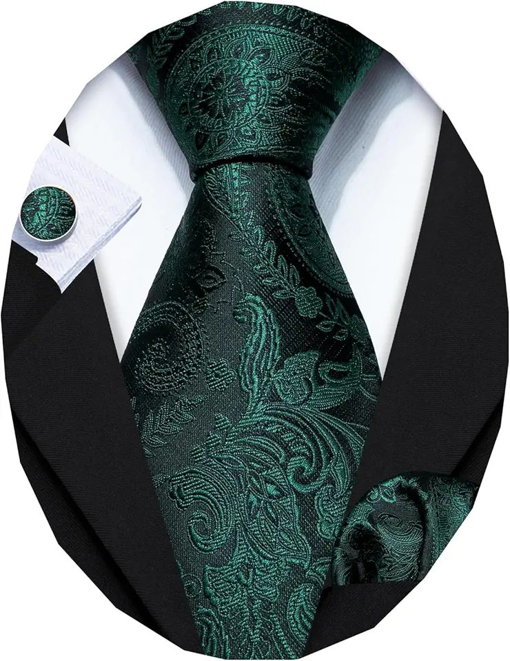 Barry.Wang Men Ties Paisley Woven Silk Necktie Set with Pocket Suqare Cufflinks Formal