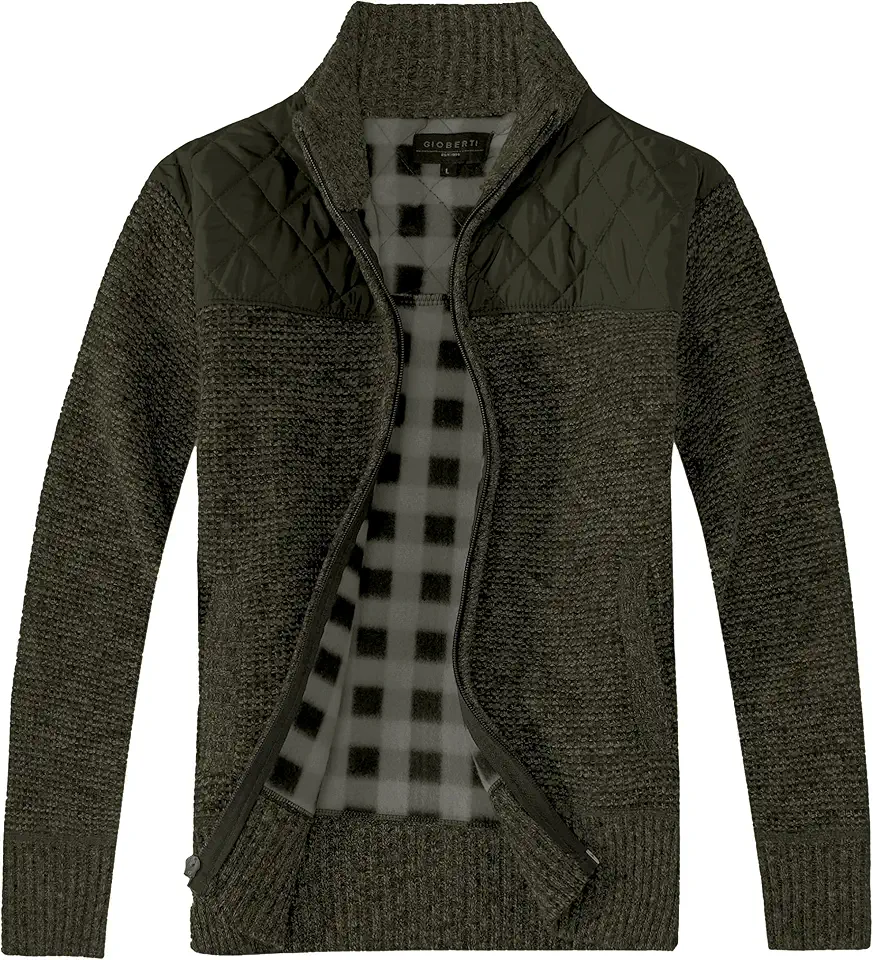 Gioberti Men's Lined Full Zip Cardigan Sweater