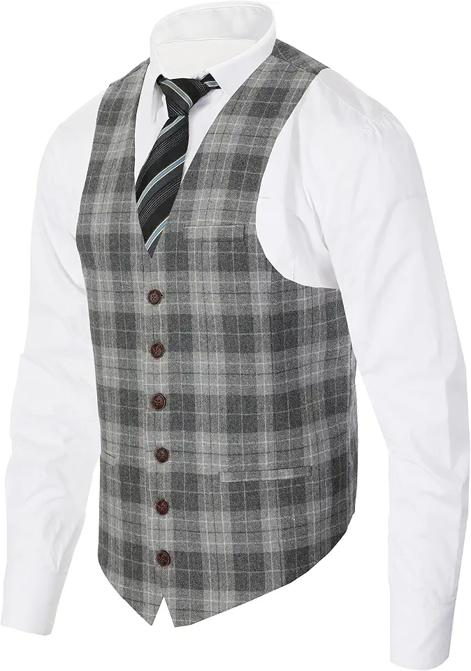Gioberti Men's 6 Button Formal Herringbone Tweed Vest