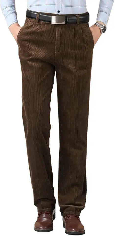 Kinghua Men's Pleated Front Corduroy Pants Casual Relaxed Fit Straight Leg Corduroy Pant