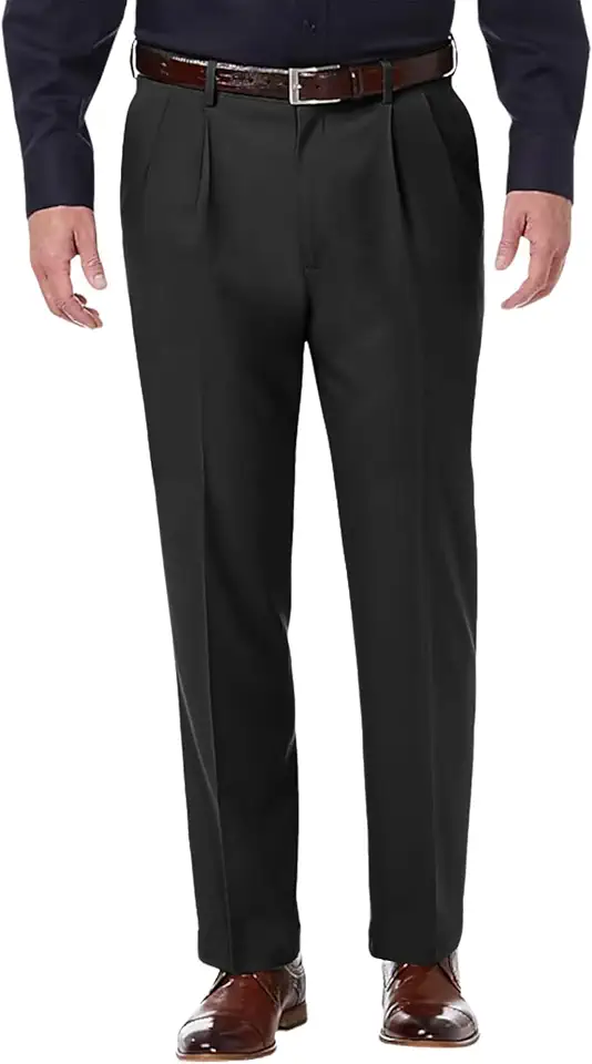 Men's No Iron Pleated Dress Pants Expandable Waist Regular Fit Premium Comfort Slacks