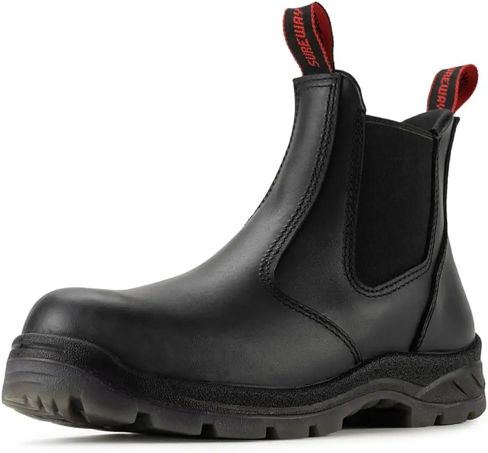 Global Recycled Standard SUREWAY Men's Slip-On Work Boots for Men,Full Grain Leather,Anti-Static,Water/Slip Resistant,Fire Station Mechanic Industrial Construction Safety Boots/Shoes for Men