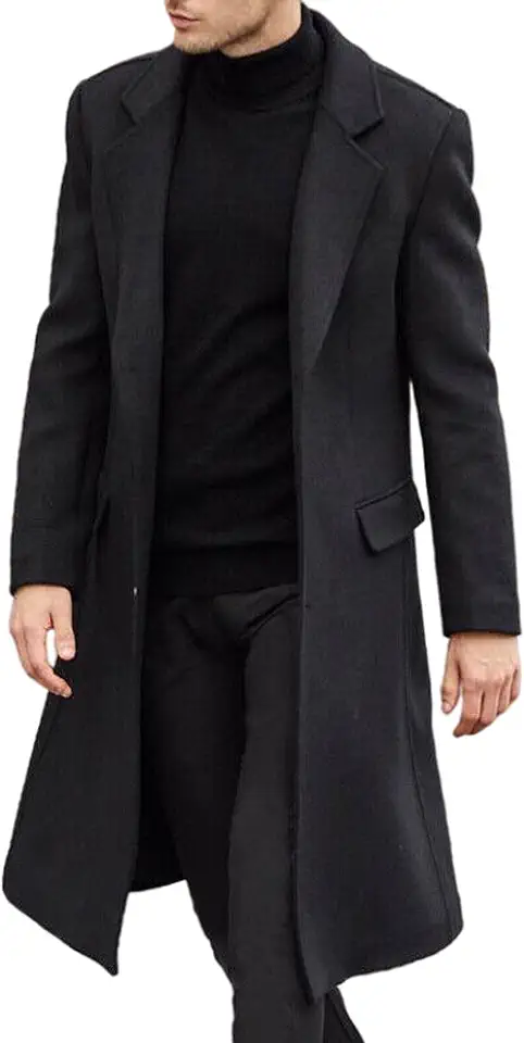 SOMTHRON Mens Trench Coat Single Breasted Long Pea Coat Overcoat
