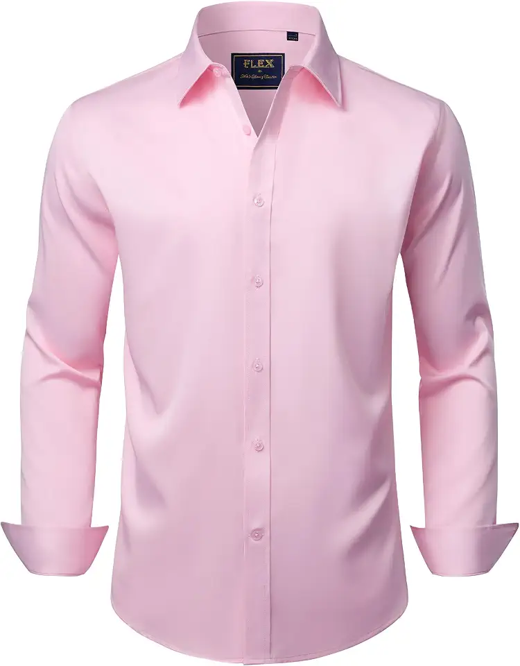 Global Recycled Standard J.VER Men's Dress Shirts Solid Long Sleeve Stretch Wrinkle-Free Formal Shirt Business Casual Button Down Shirts