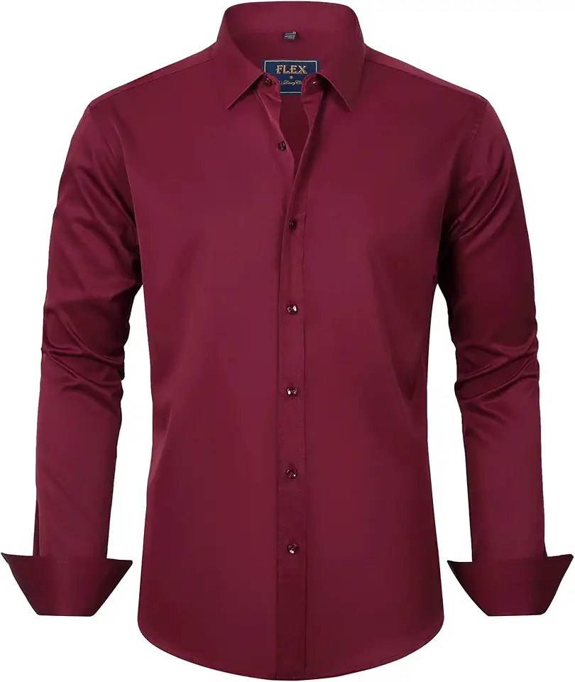 J.VER Men's Dress Shirts Solid Long Sleeve Stretch Wrinkle-Free Formal Shirt Business Casual Button Down Shirts