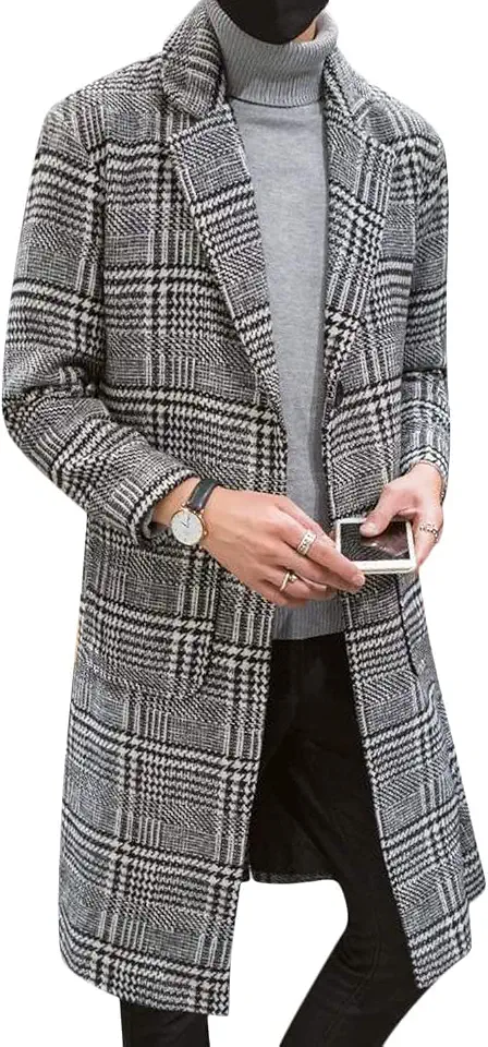 Springrain Men's Wool Blend Pea Coat Single Breasted Overcoat