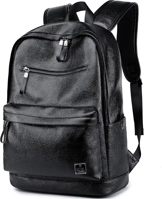 Men's Black Leather Commuter Laptop Backpack