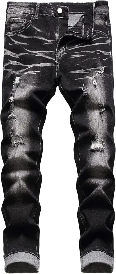 JUNBAOSS Men's Slim Fit Stretch Jeans Ripped Skinny Jeans for Men, Distressed Straight Leg Fashion Comfort Flex Waist Pants