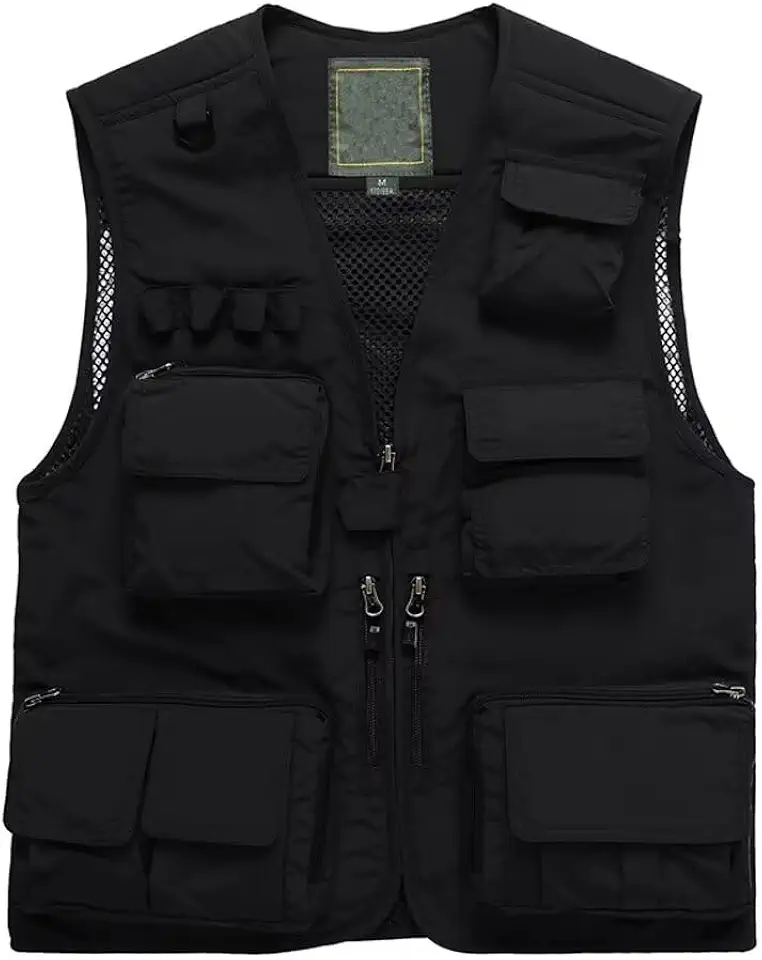 Lilychan Mens Utility Casual Fishing Vests Outdoor Vest Multi Pockets Cargo Vest Travel Hunting Camping Tactical Outerwear