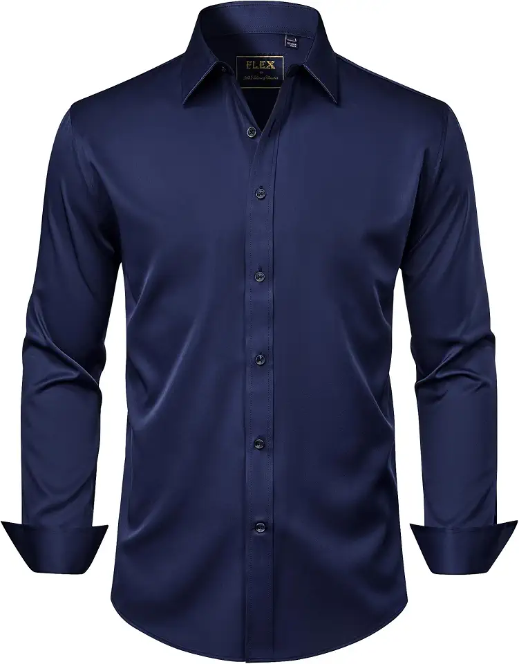Global Recycled Standard J.VER Men's Dress Shirts Solid Long Sleeve Stretch Wrinkle-Free Formal Shirt Business Casual Button Down Shirts