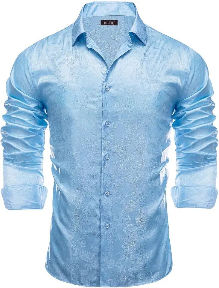 Hi-Tie Men's Dress Shirt Casual Long Sleeve Button Down Shirts