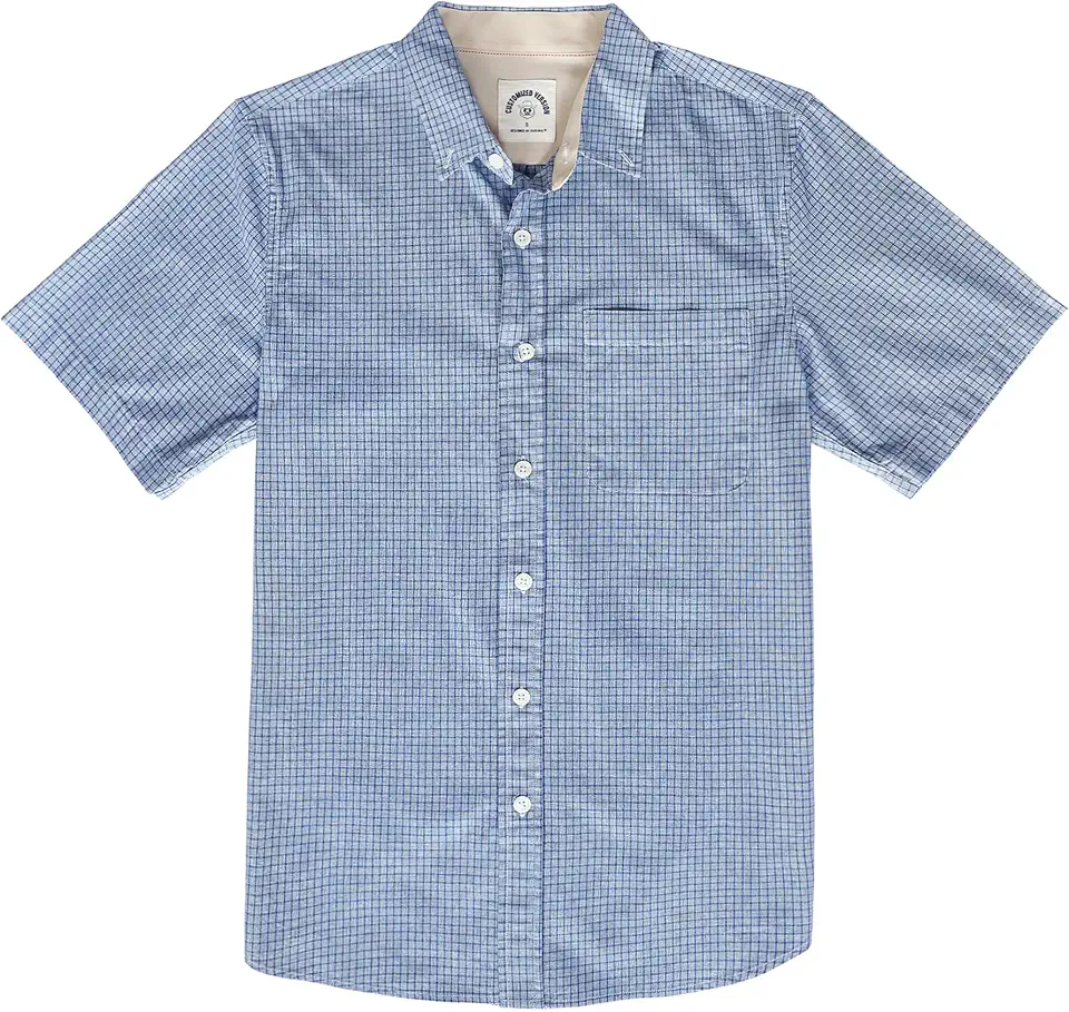 Dubinik® Mens Short Sleeve Button Down Shirts 100% Cotton Plaid Men's Casual Button-Down Shirts with Pocket