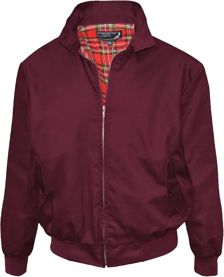 Spirit of England Mens Classic Harrington Style Jacket Knightsbridge Burgundy Red Tartan Lined