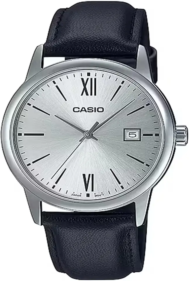 Casio MTP-V002L-7B3 Men's Standard Analog Black Leather Band Silver Dial Date Watch