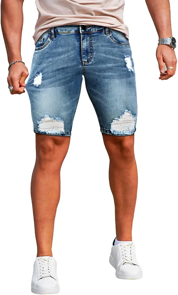 GINGTTO Men's Jean Shorts Ripped Skinny Stretch Denim Shorts