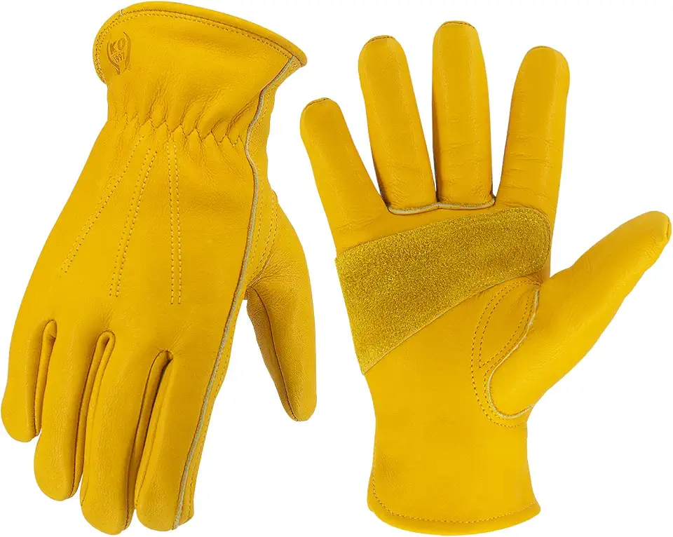 Leather Work Gloves, Cowhide Gardening Gloves Abrasion & Puncture Resistant