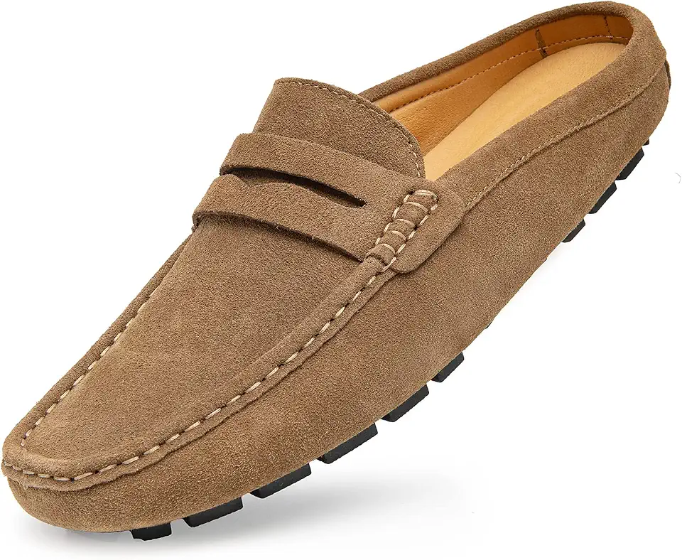 Go Tour Mens Handmade Suede Leather Mules Clog Slippers Breathable Leather Slip on Shoes Casual Loafers