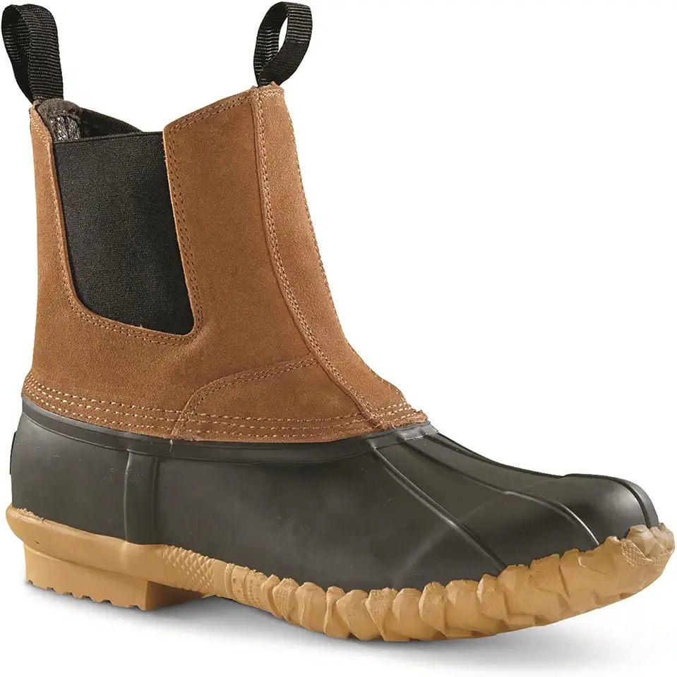 Guide Gear Men’s Pull On Insulated Leather Duck Boots Waterproof Rain Shoes, 400 Gram