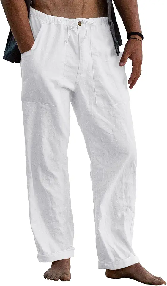 Gafeng Mens Linen Pants Yoga Casual Beach Summer Harem Baggy Trousers