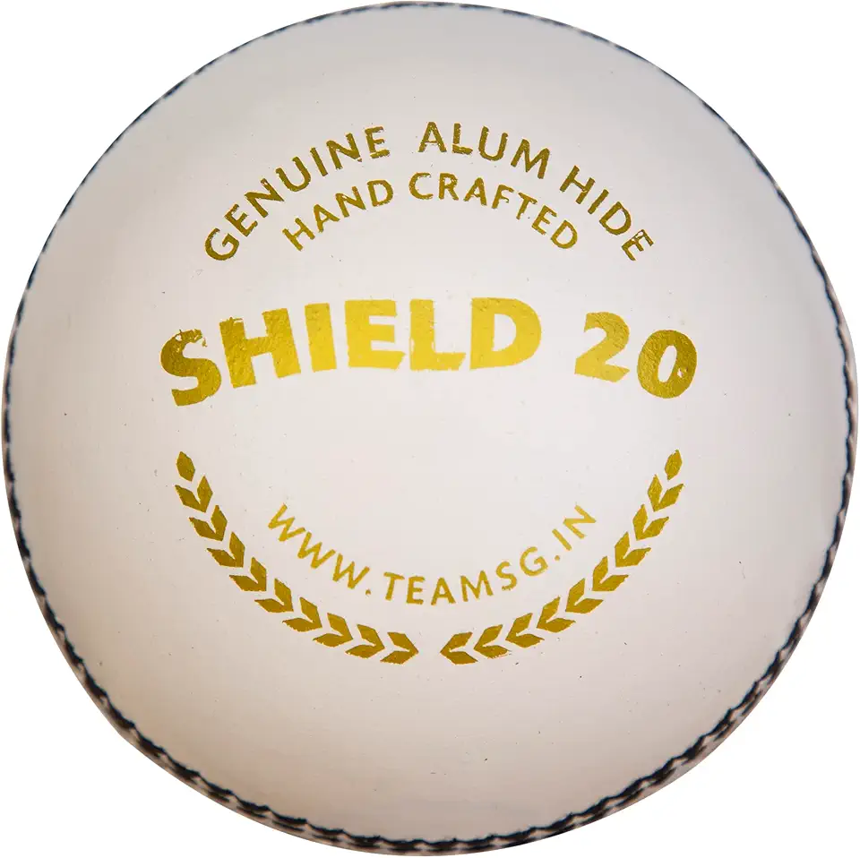 SG Cricket Shield 20 Premium Leather Ball (White & Red Color)