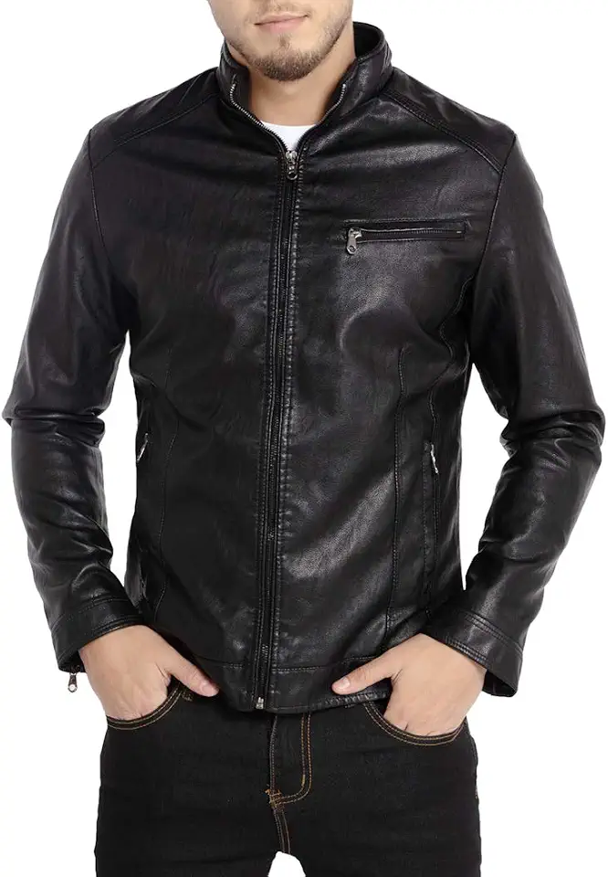 Men's Black Faux Leather Racer Jacket