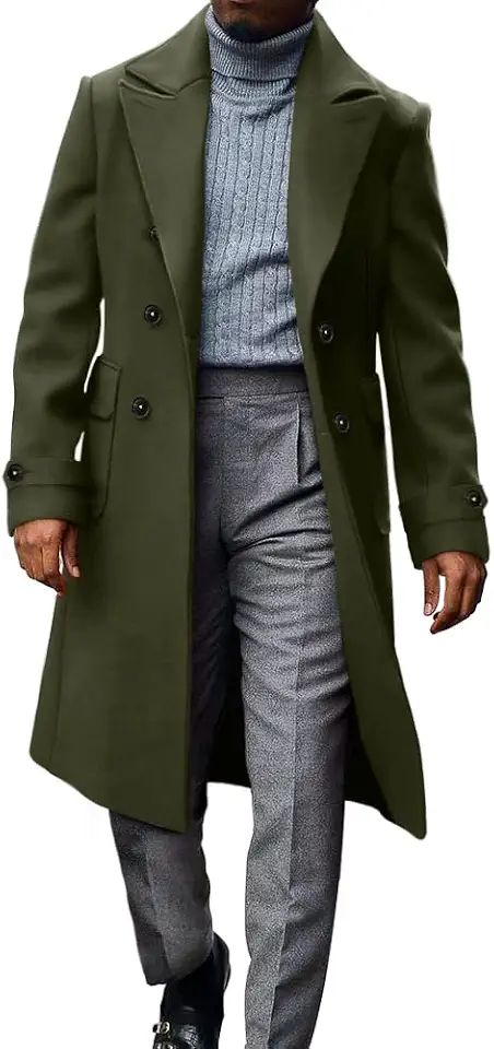 MNCEGEER Men's Trench Coat Notch Lapel Double Breasted Casual Peacoat