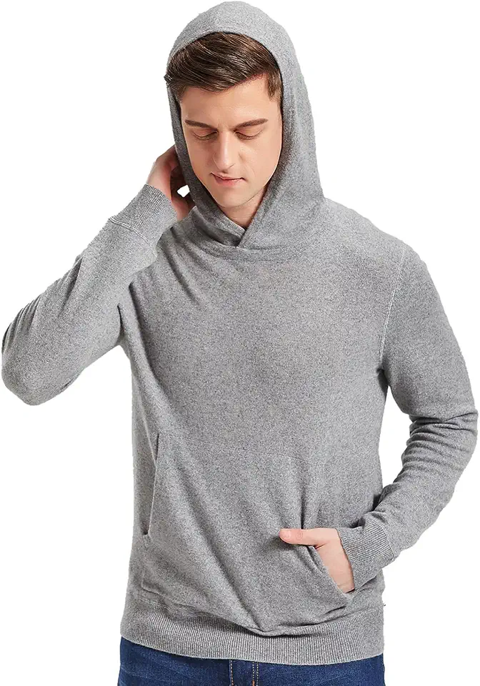 OEKO-TEX STANDARD 100 GreenMount Cashmere Sweater for Men Essential Base Hoodie Long Sleeve Pullover Sweater with Pocket