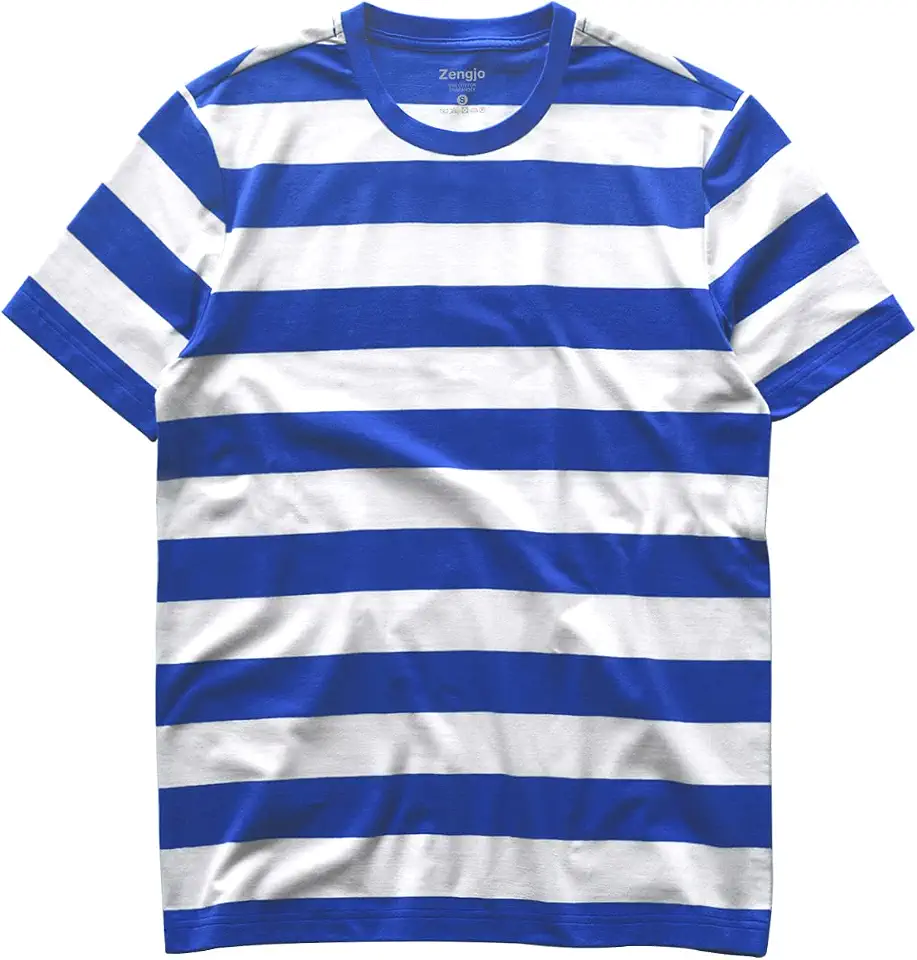 Zengjo Mens Striped T Shirt Cotton Stretch Crewneck Short Sleeve Casual Tee