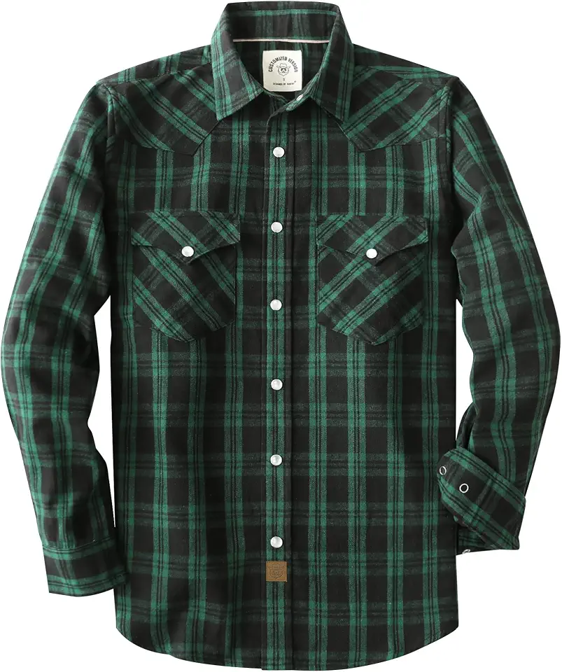 Dubinik® 6 oz Flannel Shirt for Men Pearl Snap Western Cowboy Long Sleeve