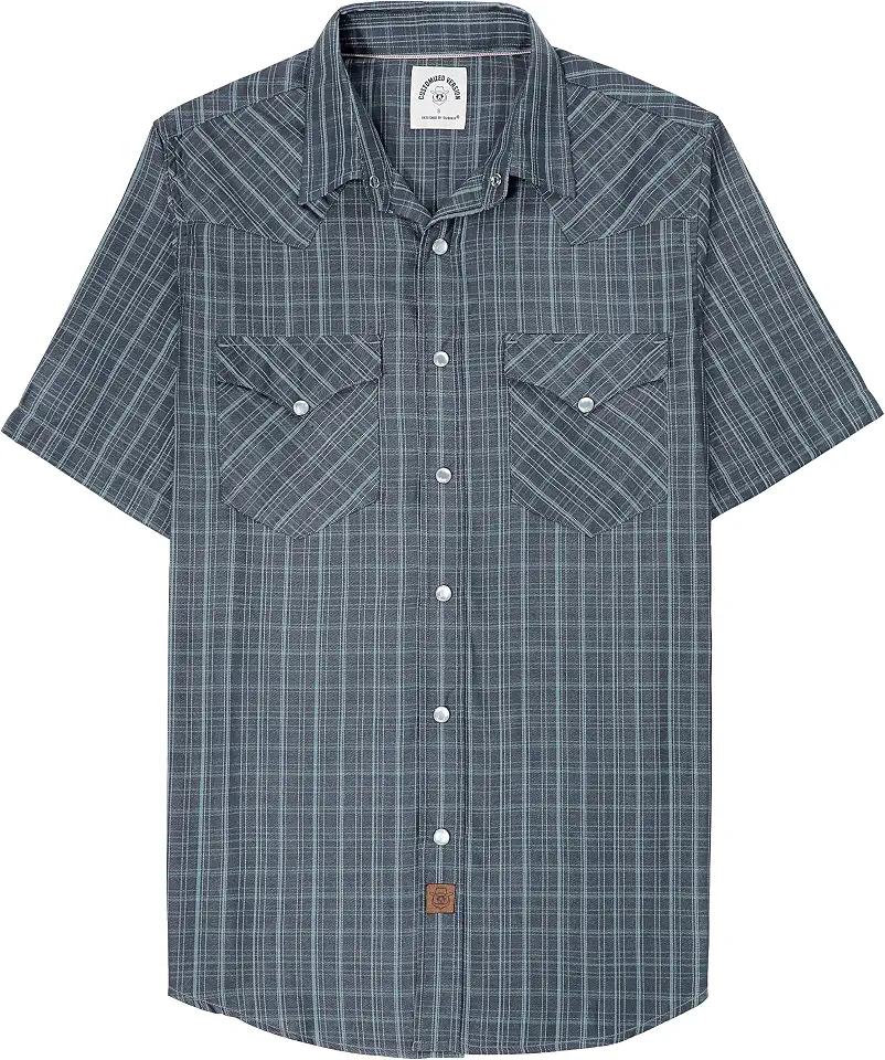 Dubinik® Viscose Made from Bamboo Mens Short Sleeve Shirts Plaid Shirt Western Cowboy Pearl Snap Casual Plaid Shirts for Men